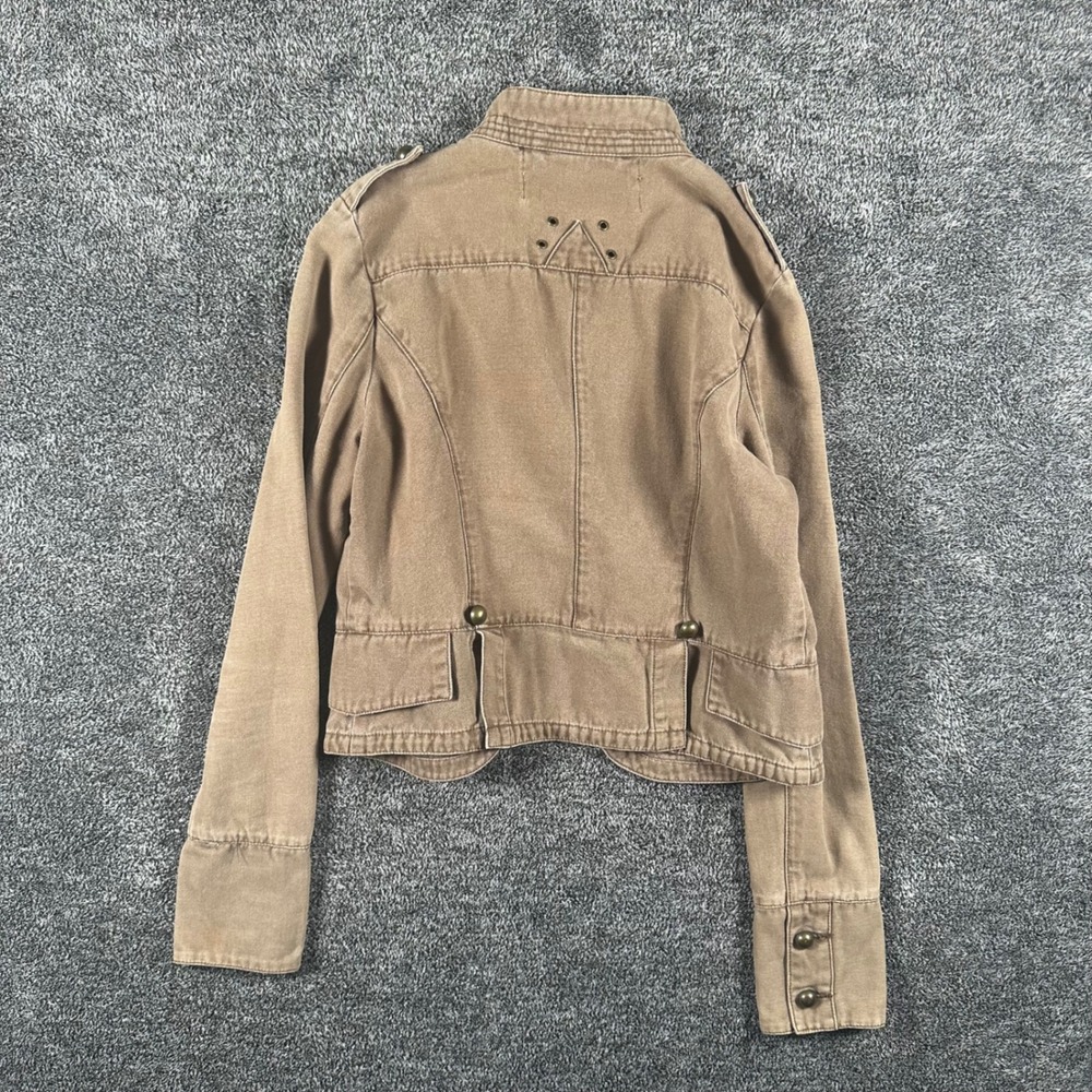 Miss Me Jacket Womens S Brown Military Canvas Brass Button Cropped Utility Boho - Picture 9 of 10